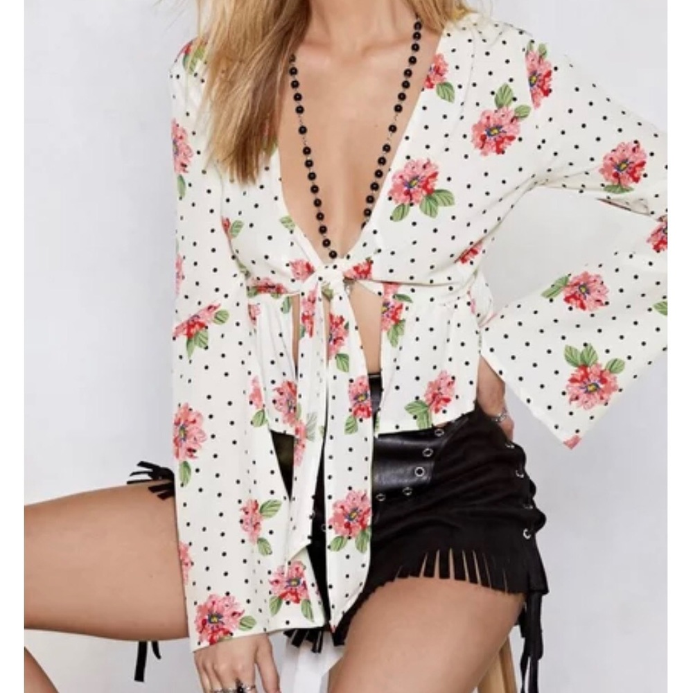 Front Tie Floral Blouse